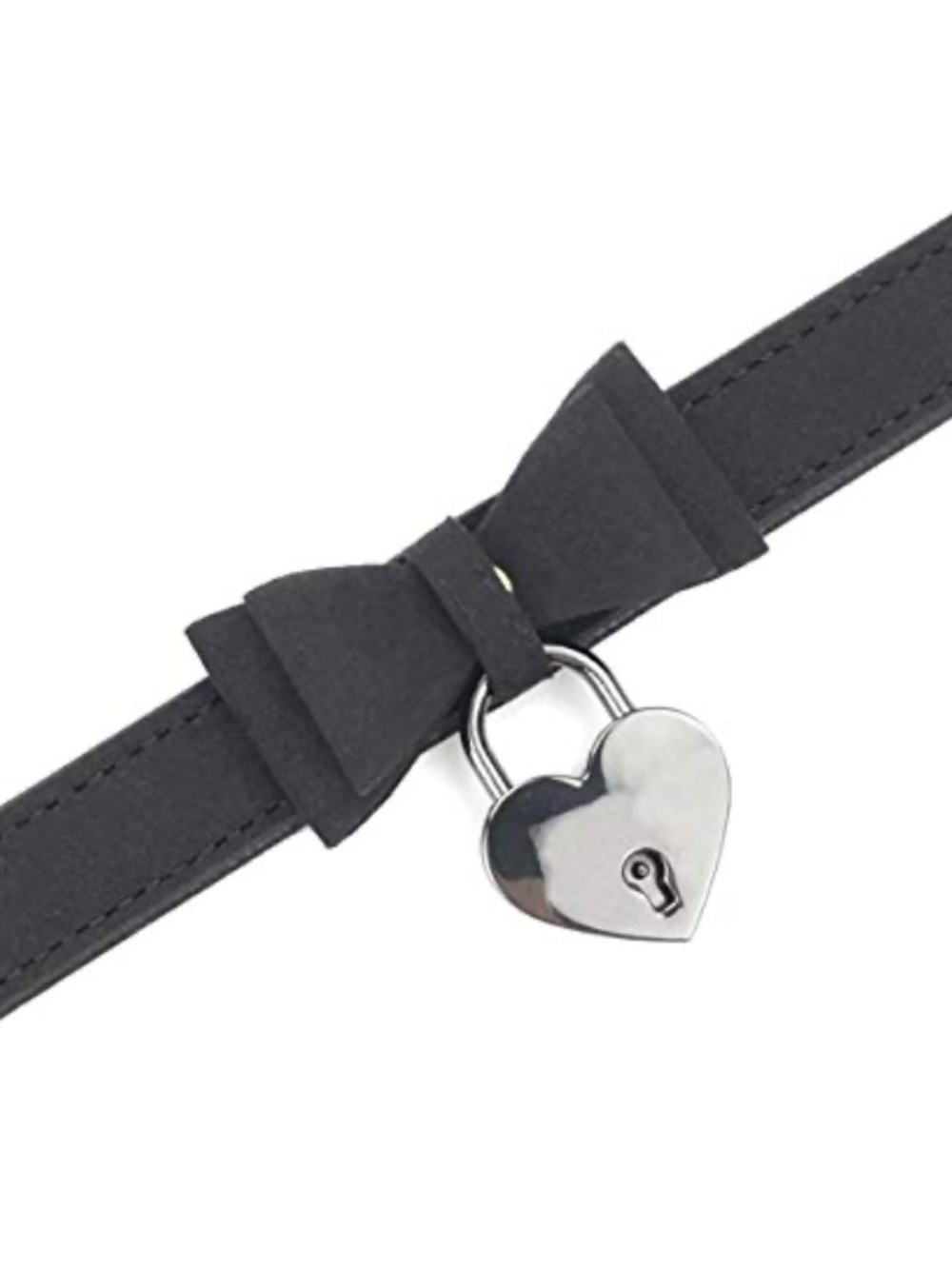 Black Leather Heart Lock Choker Necklace Sexy Adjustable - Picture 3 of 8